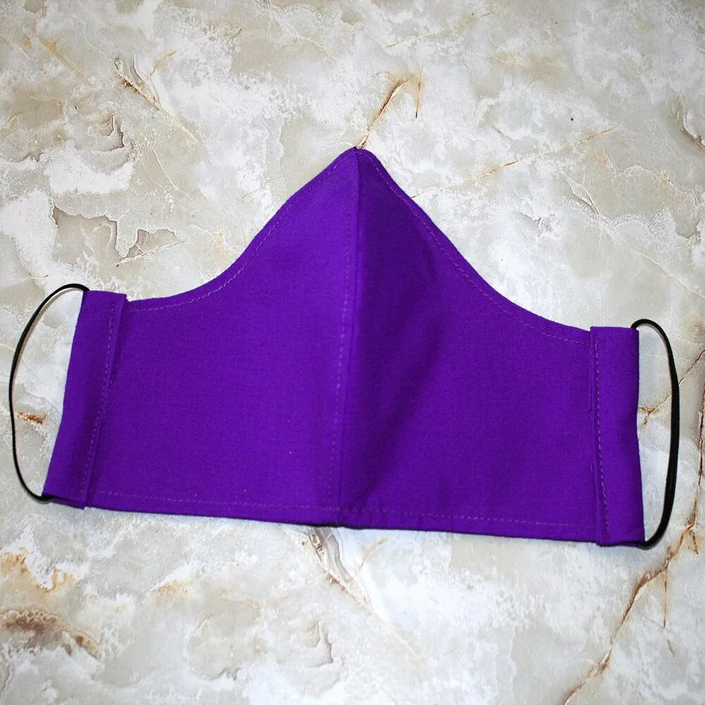 HAND CRAFTED Face Mask Purple Adult Cloth Fabric Solid - Shield Style